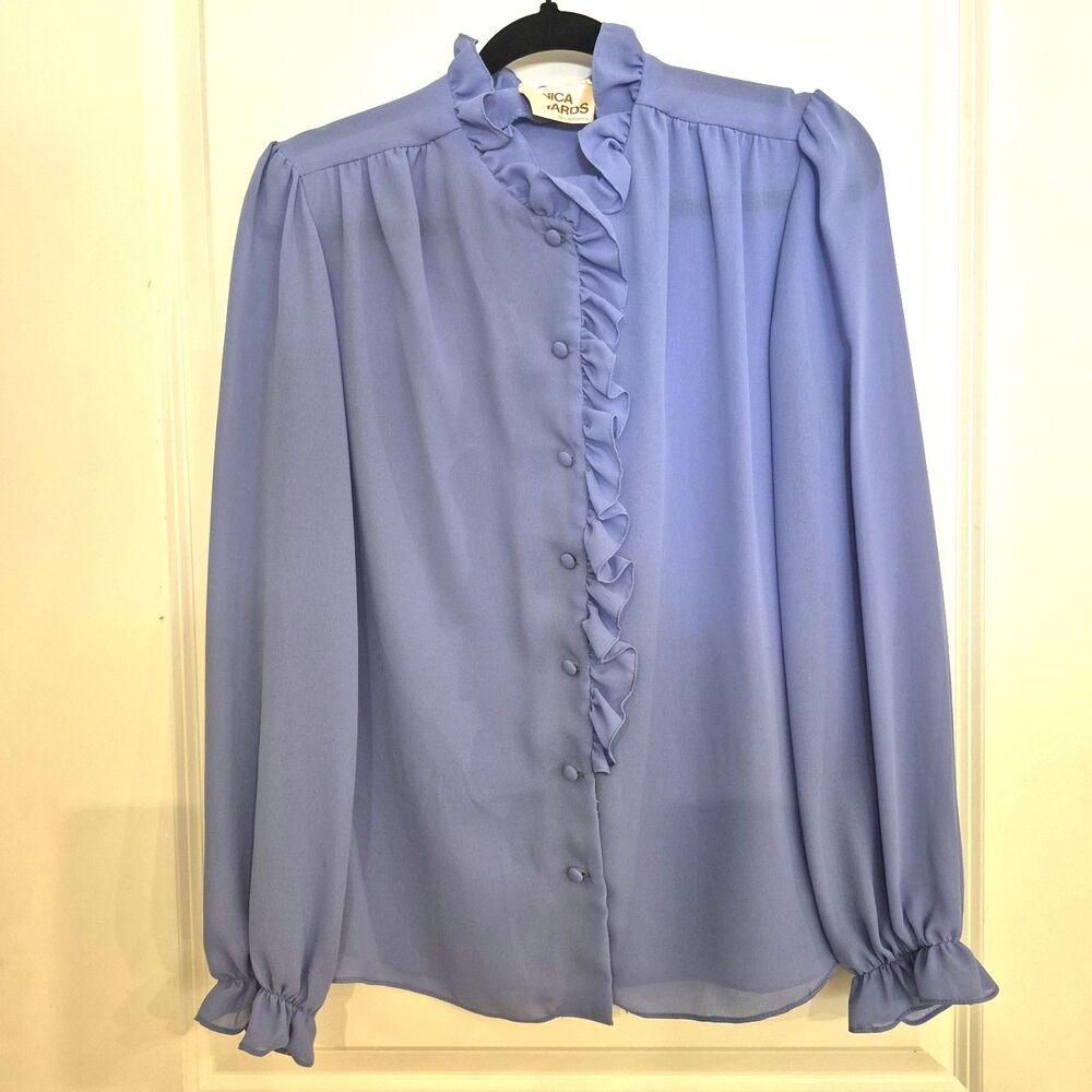 Vintage Monica Richards M Lilac Ruffled Chiffon Office Interview Wear Blouse